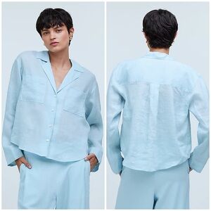 Madewell Resort Long-Sleeve Shirt 100% Ramie in Blue Heron Size Medium NWT
